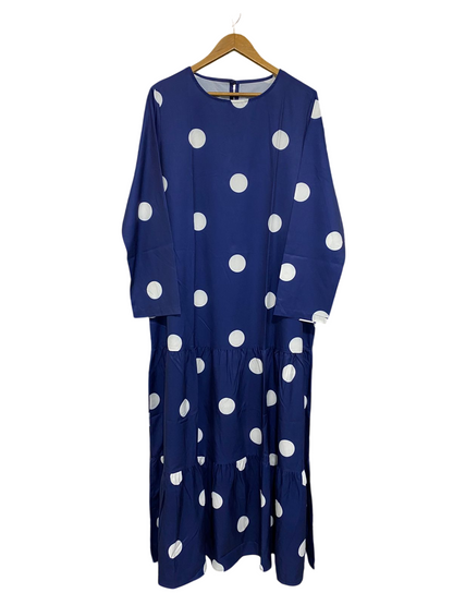 |XL| BUST 22| A28| ROYAL BLUE & WHITE POLKA DOT TIERED LONG-SLEEVE MAXI DRESS