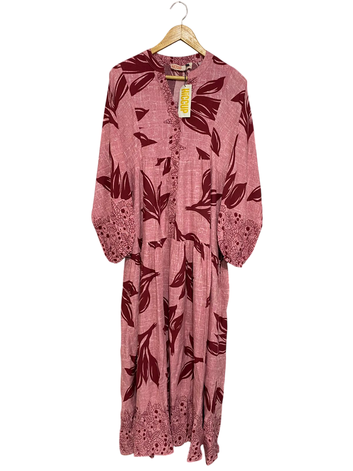 HICCUP |S| BUST FREE| A28| PINK & BURGUNDY LEAF PRINT MAXI DRESS