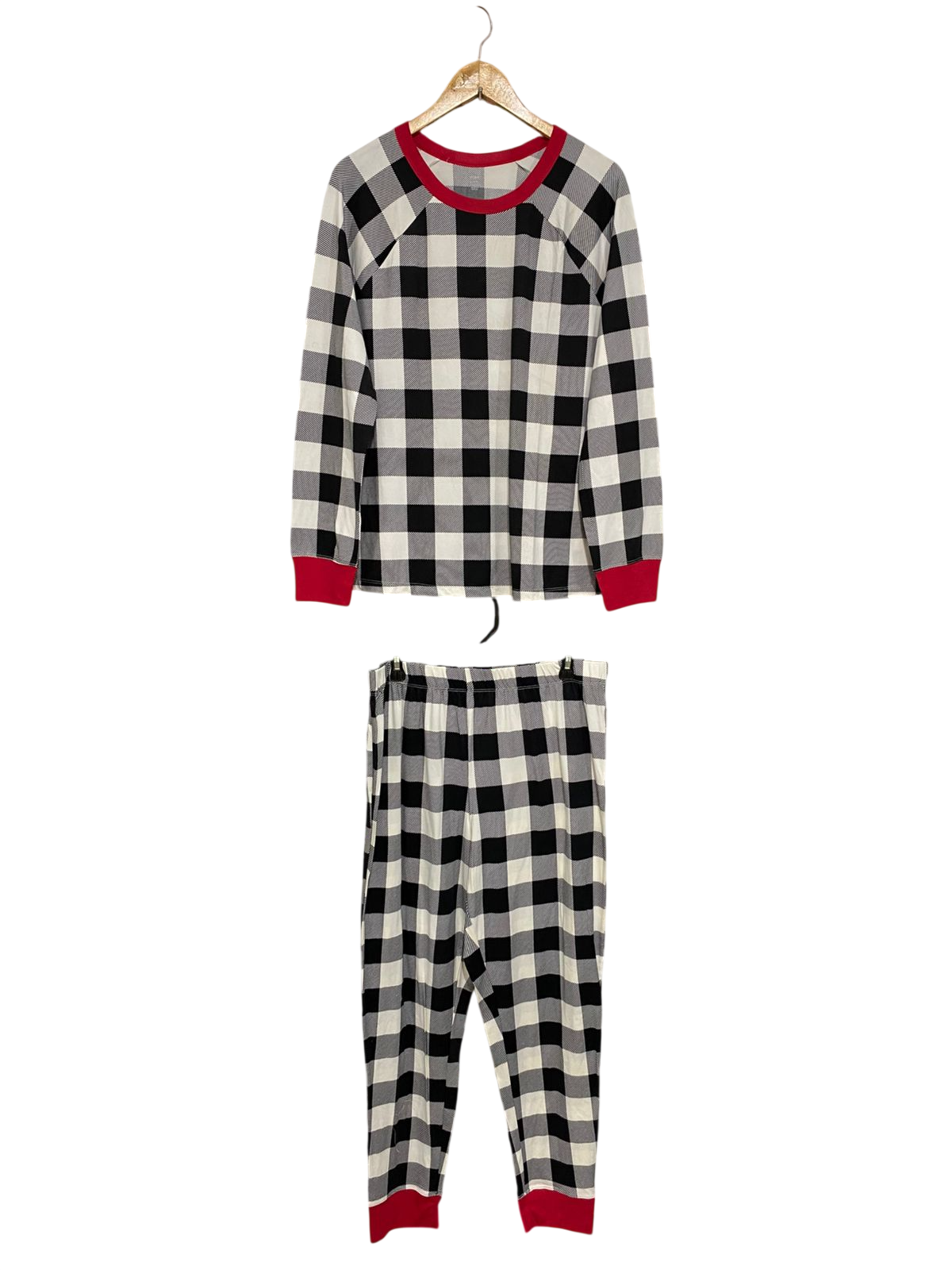 HOLIDAY TIME |L| A28| BLACK & WHITE BUFFALO CHECK PAJAMA SET WITH RED TRIM