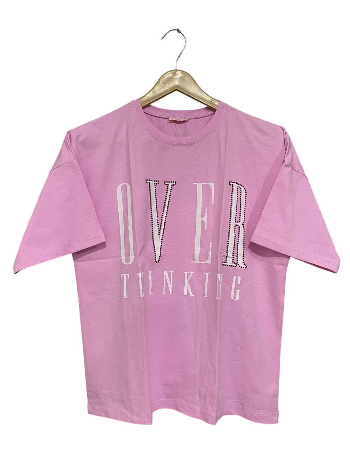 CORTIGIANI |S| BUST 20| A28| BABY PINK "OVERTHINKING" GRAPHIC OVERSIZED T-SHIRT