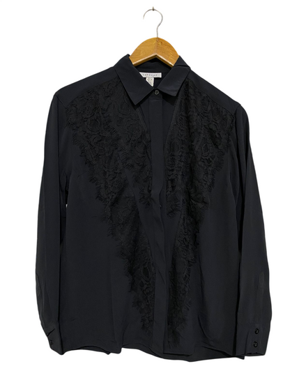 TOP SHOP |S| BUST 18| A28| BLACK LACE-INSET COLLARED BUTTON-DOWN BLOUSE