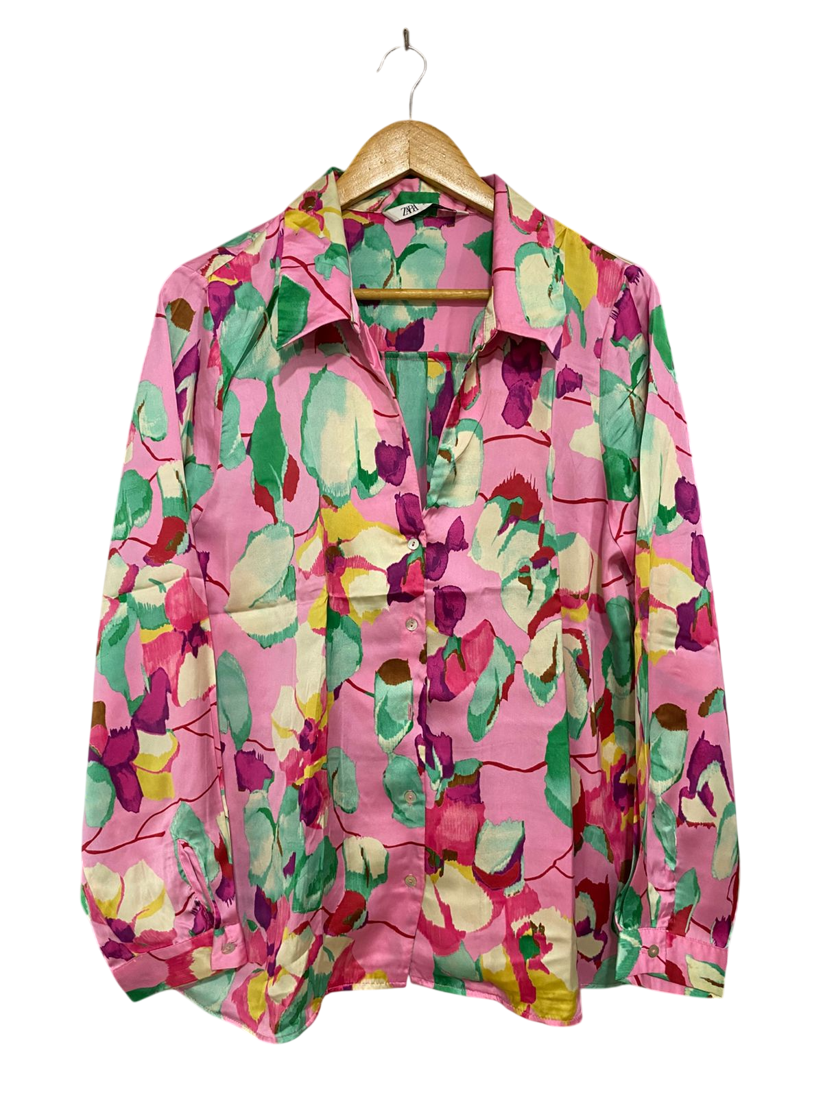 ZARA |XL| BUST 21| A28| PINK & GREEN ABSTRACT FLORAL PRINT BUTTON-DOWN SHIRT