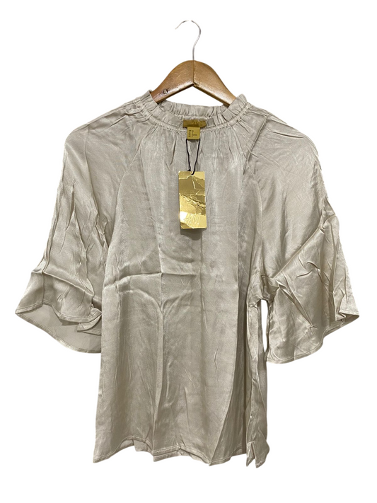 H&M |XS| BUST 18| A28| CHAMPAGNE SATIN GATHERED-NECK FLARED-SLEEVE BLOUSE
