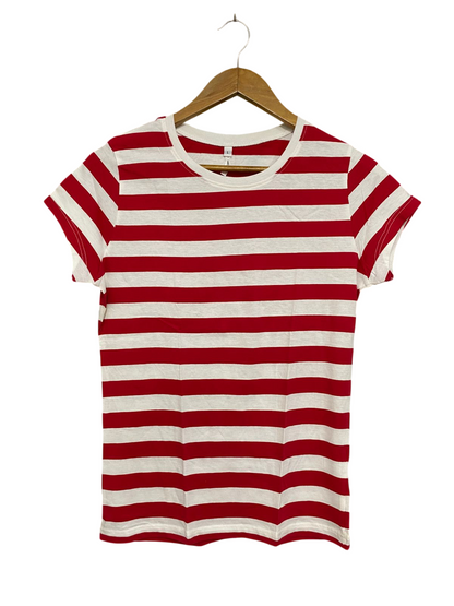 CONTINENTAL |M| BUST 18| A28| RED & WHITE HORIZONTAL STRIPED CREW-NECK T-SHIRT