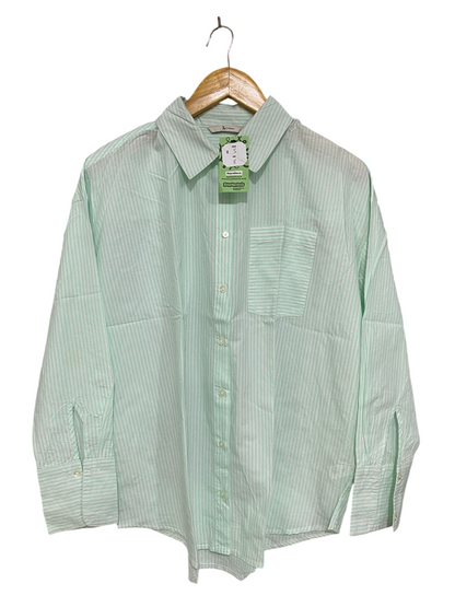 TU WOMAN |S| BUST 24| A28| MINT GREEN & WHITE STRIPED OVERSIZED BUTTON-DOWN SHIRT