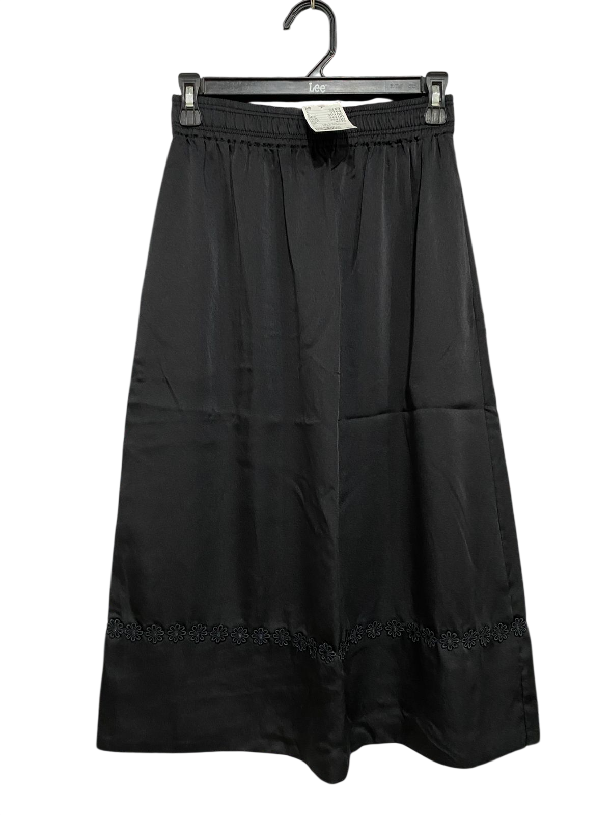 H&M |XS| WAIST 24| A28| BLACK SATIN FLORAL EMBROIDERED HEM MIDI / MAXI SKIRT