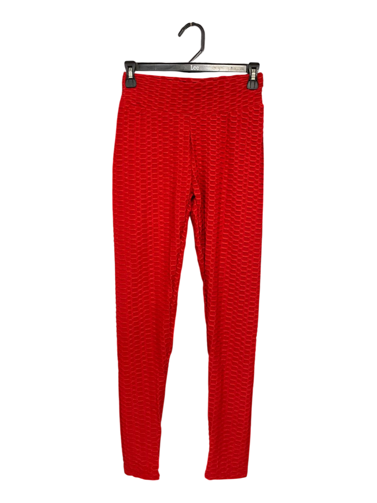|M| WAIST 24| A28| VIBRANT RED TEXTURED ANTI-CELLULITE HIGH-WAISTED ATHLETIC LEGGINGS