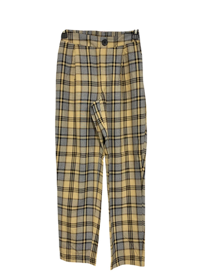 PRIMARK |XS| WAIST 24| A28| YELLOW & GREY PLAID TARTAN HIGH-WAISTED TAILORED TROUSERS