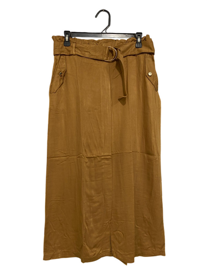 PRIMARK |L| WAIST 30| A28| CAMEL BROWN BELTED HIGH-WAISTED MIDI / MAXI SKIRT