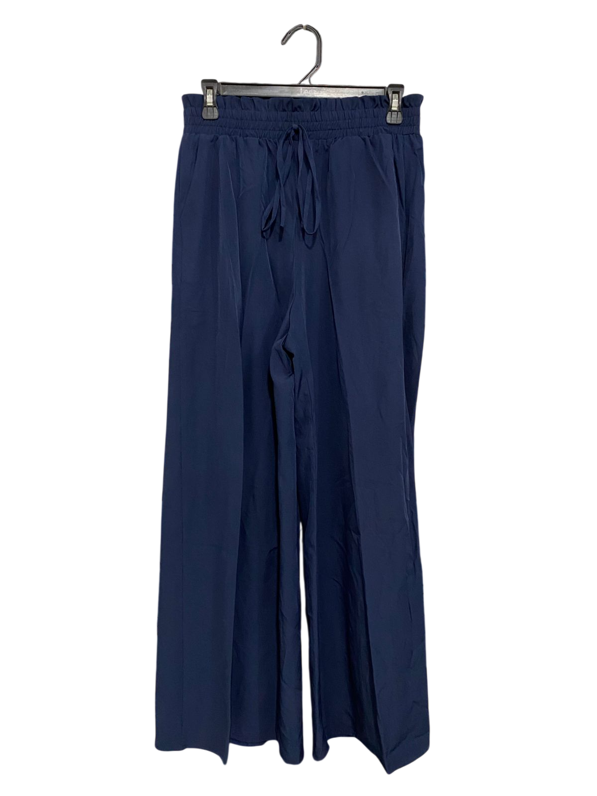 |M| BUST 28| A28| NAVY BLUE ELASTICATED TIE-WAIST WIDE-LEG LOUNGE PANTS