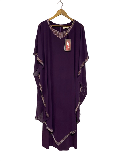 HESBA |M| BUST 18| A28| ELEGANT DEEP PLUM PURPLE RHINESTONE-TRIM CAFTAN / MAXI DRESS