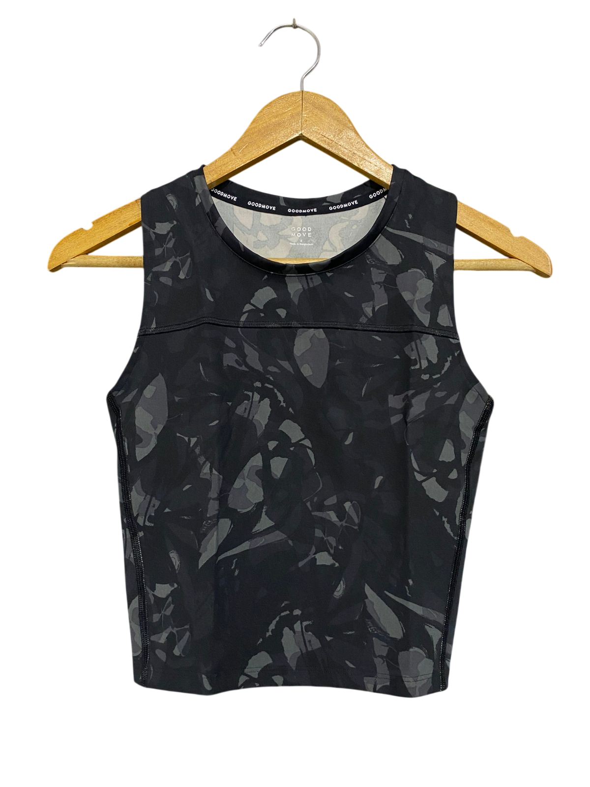 M&S |S| BUST 15 | A28| GOODMOVE BLACK & GREY CAMO ATHLETIC CROP TANK TOP