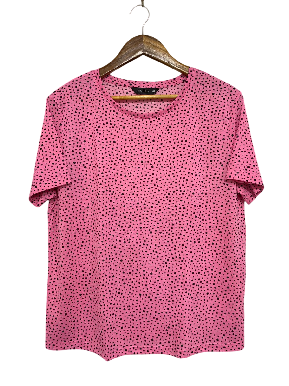 F&F |M| BUST 21| A28| PINK & BLACK POLKA-DOT SHORT-SLEEVE T-SHIRT / CASUAL TOP