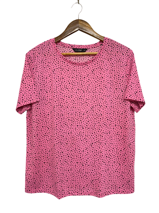 F&F |M| BUST 21| A28| PINK & BLACK POLKA-DOT SHORT-SLEEVE T-SHIRT / CASUAL TOP