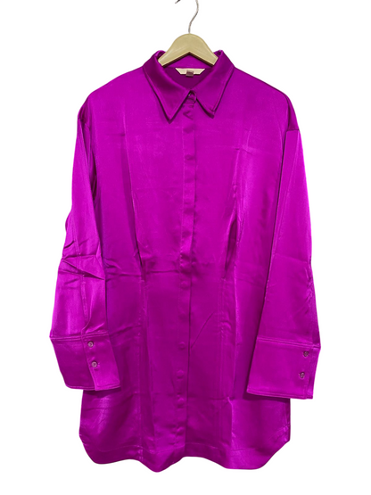 H&M |M| BUST 20| A28| MAGENTA PINK SATIN COLLARED LONG-SLEEVE SHIRT DRESS / TUNIK