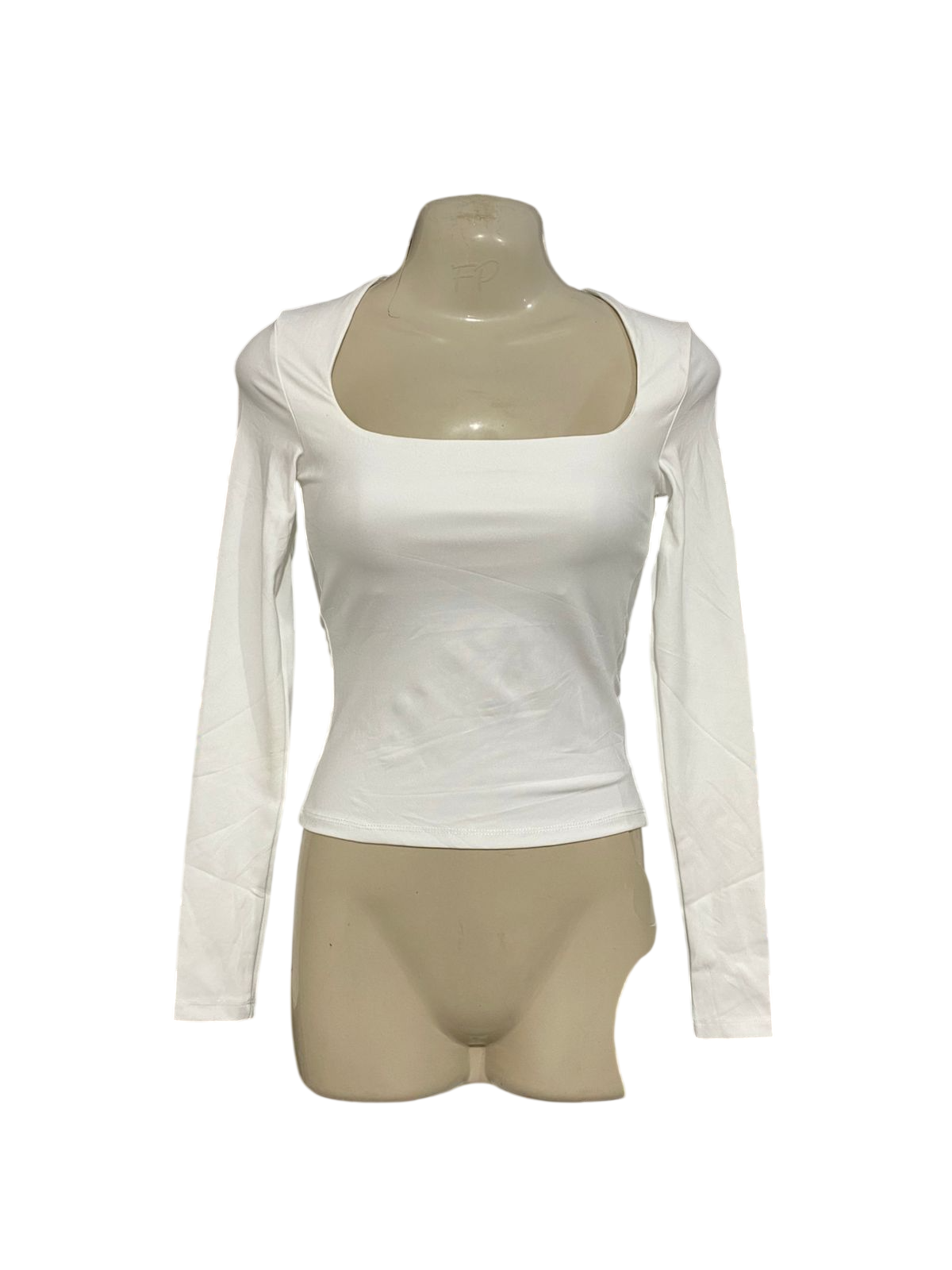 H&M |XS| BUST 12| A28| CLASSIC WHITE SQUARE-NECK LONG-SLEEVE CROP TOP