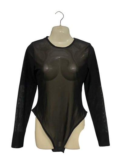 SHEIN |M| BUST 15| A28| SEDUCTIVE BLACK SHEER MESH LONG-SLEEVE BODYSUIT