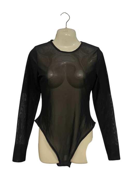 SHEIN |M| BUST 15| A28| SEDUCTIVE BLACK SHEER MESH LONG-SLEEVE BODYSUIT