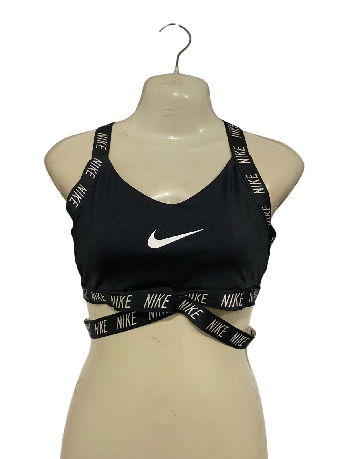 NIKE |XS| BUST 13| A28| BLACK WRAP-STRAP BRANDED ATHLETIC SPORTS BRA / CROP TOP