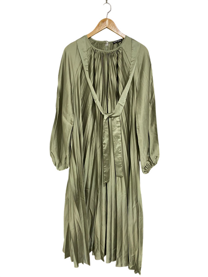 SHEIN |M| BUST FREE| A29| SAGE GREEN PLEATED TIE-WAIST LONG-SLEEVE MIDI DRESS
