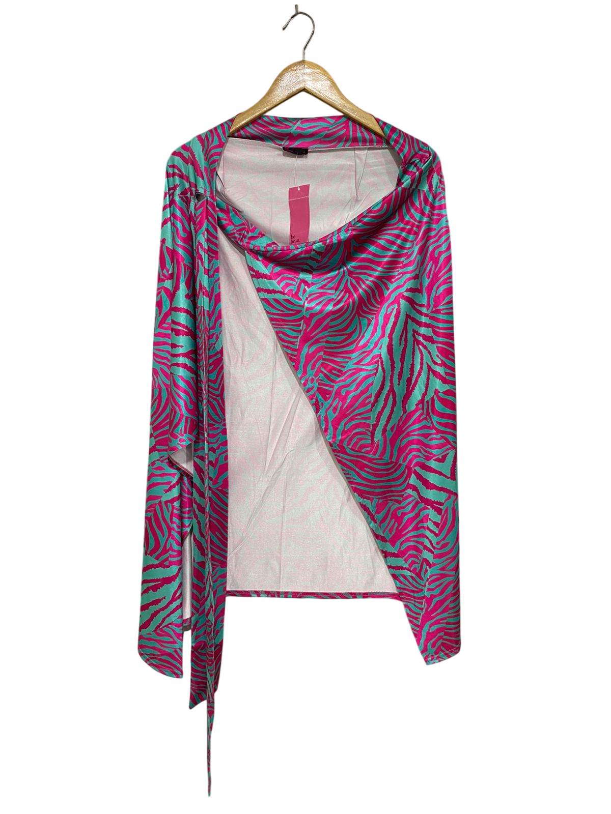 BE BEAU |L| BUST FREE| A29| HOT PINK & TURQUOISE ZEBRA PRINT WRAP-STYLE DRESS / SARONG