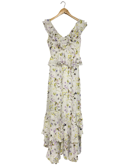 U |S| BUST 16| A29| WHITE & PASTEL FLORAL RUFFLED V-NECK MAXI DRESS