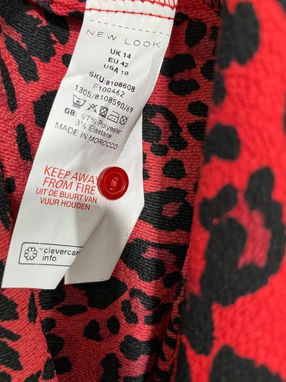 NEW LOOK |M| BUST 18| A29| RED & BLACK LEOPARD PRINT COLLARED TIE-WAIST MINI SHIRT DRESS