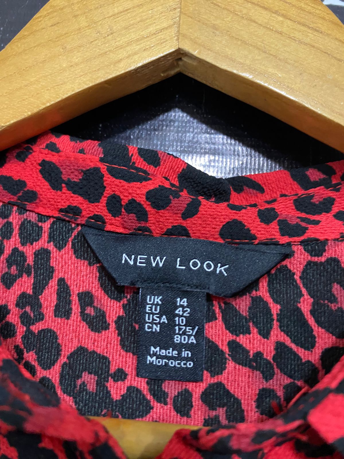NEW LOOK |M| BUST 18| A29| RED & BLACK LEOPARD PRINT COLLARED TIE-WAIST MINI SHIRT DRESS