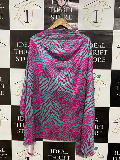 BE BEAU |L| BUST FREE| A29| HOT PINK & TURQUOISE ZEBRA PRINT WRAP-STYLE DRESS / SARONG