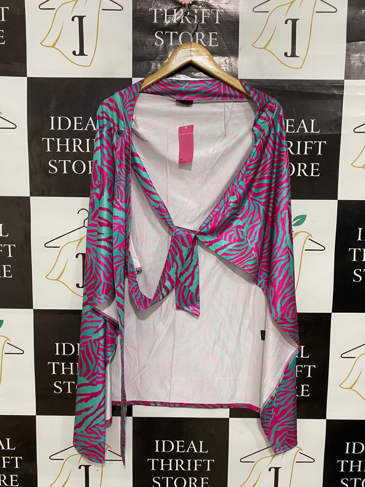 BE BEAU |L| BUST FREE| A29| HOT PINK & TURQUOISE ZEBRA PRINT WRAP-STYLE DRESS / SARONG