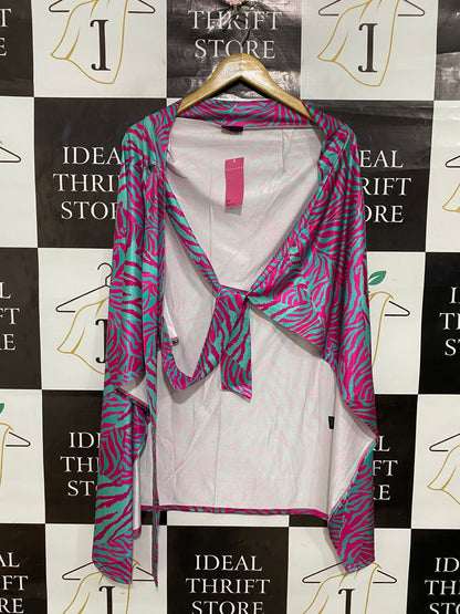 BE BEAU |L| BUST FREE| A29| HOT PINK & TURQUOISE ZEBRA PRINT WRAP-STYLE DRESS / SARONG