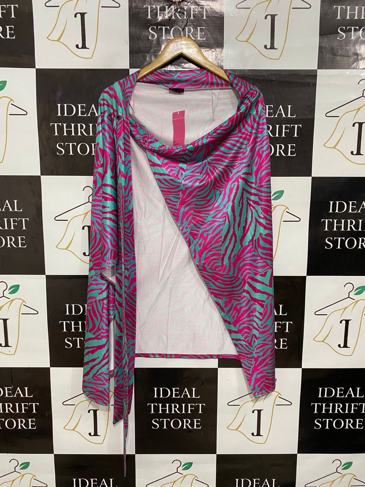 BE BEAU |L| BUST FREE| A29| HOT PINK & TURQUOISE ZEBRA PRINT WRAP-STYLE DRESS / SARONG