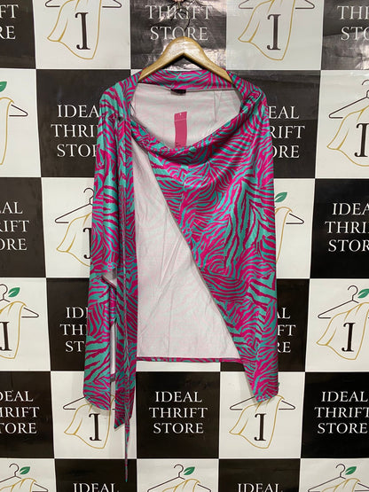 BE BEAU |L| BUST FREE| A29| HOT PINK & TURQUOISE ZEBRA PRINT WRAP-STYLE DRESS / SARONG