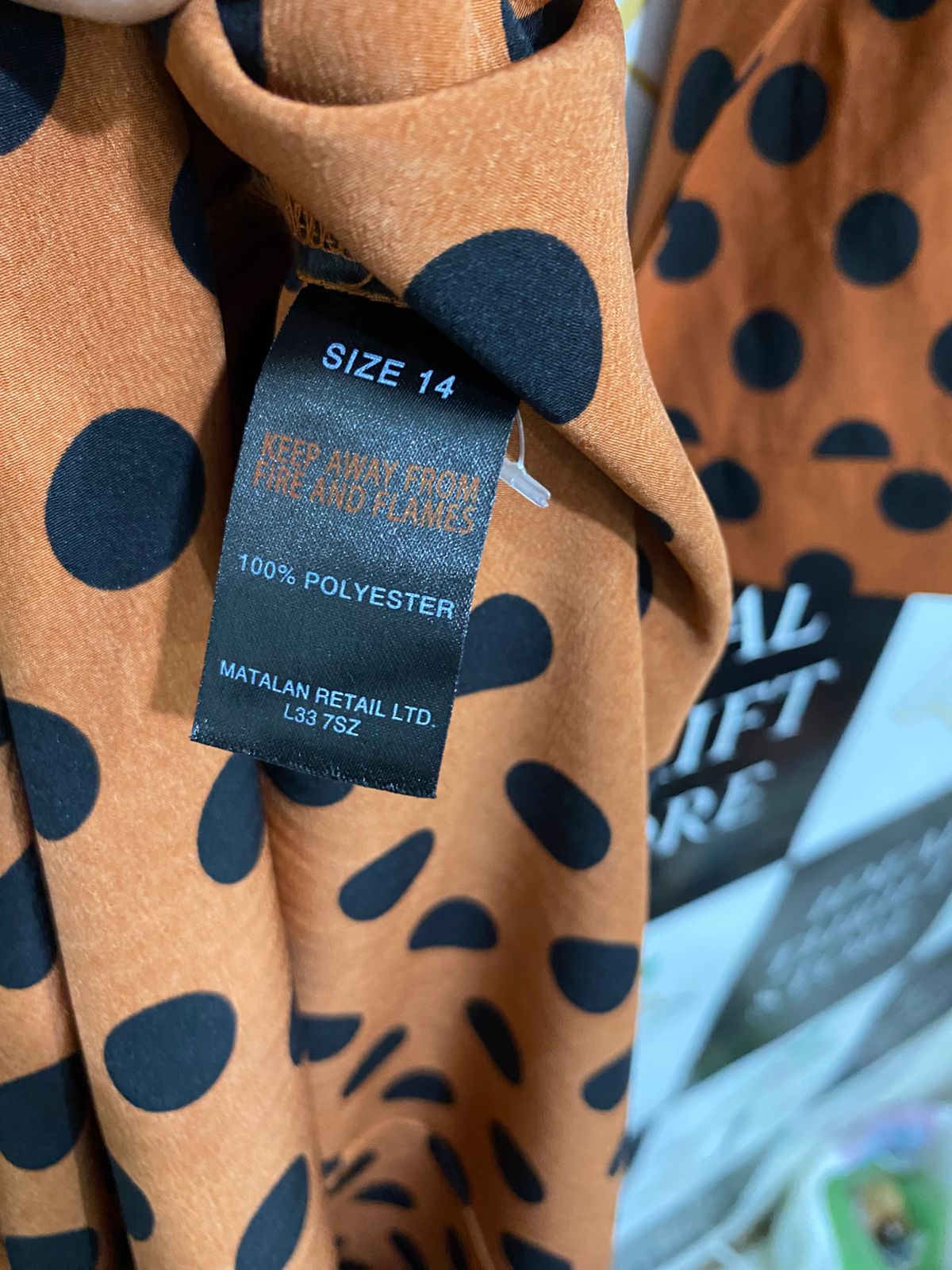 PAPAYA |L| BUST 19| A29| RUST ORANGE & BLACK POLKA DOT COLLARED TIE-WAIST MIDI SHIRT DRESS