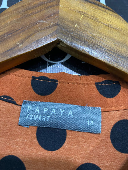 PAPAYA |L| BUST 19| A29| RUST ORANGE & BLACK POLKA DOT COLLARED TIE-WAIST MIDI SHIRT DRESS