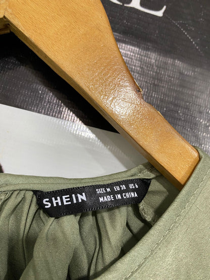 SHEIN |M| BUST FREE| A29| SAGE GREEN PLEATED TIE-WAIST LONG-SLEEVE MIDI DRESS