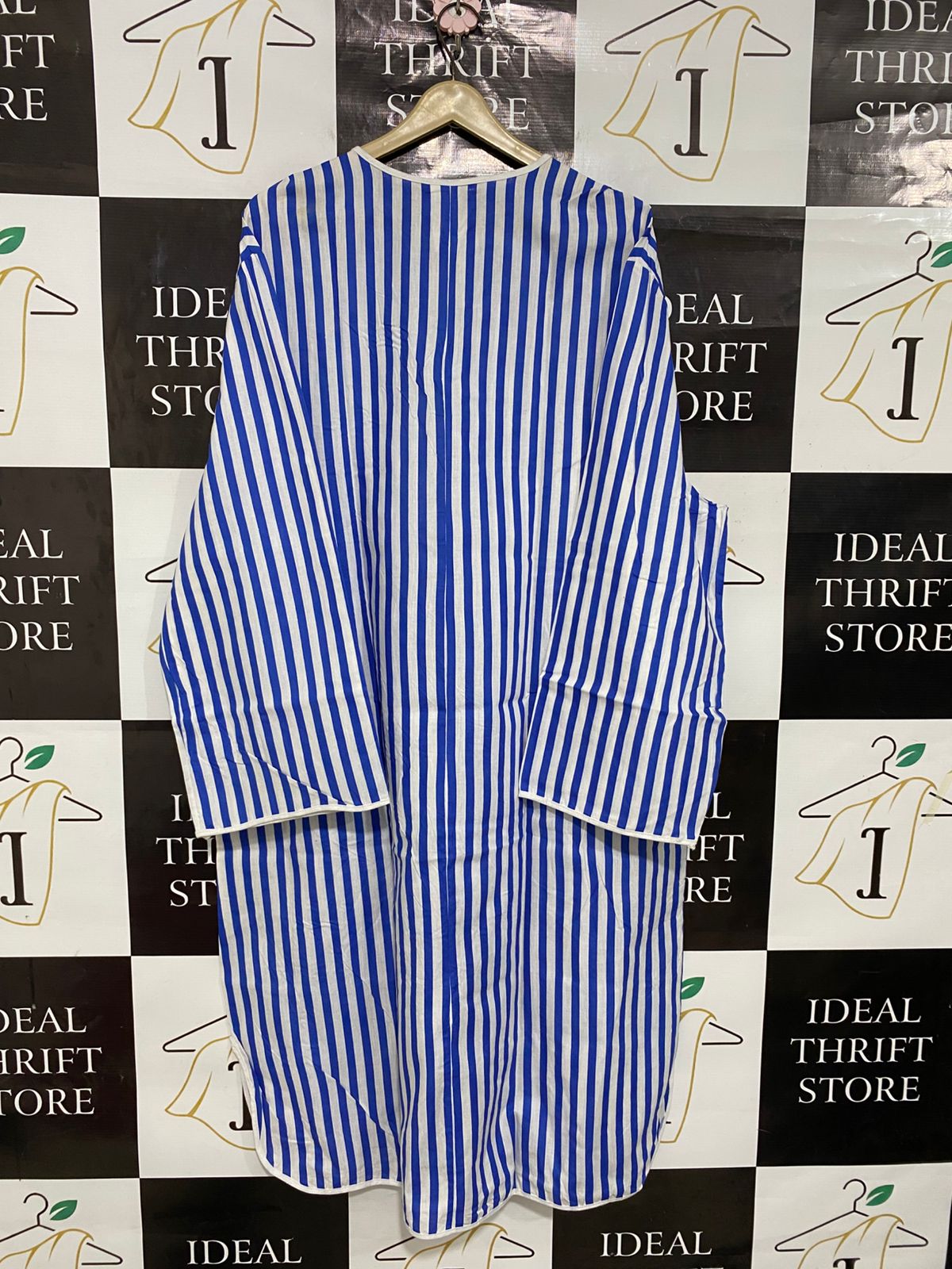 FORUM |XL| BUST 25| A29| BLUE & WHITE STRIPED TIE-NECK LONG-SLEEVE MIDI SHIRT DRESS