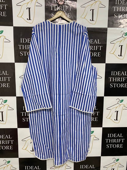 FORUM |XL| BUST 25| A29| BLUE & WHITE STRIPED TIE-NECK LONG-SLEEVE MIDI SHIRT DRESS