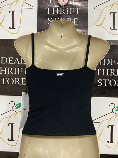 E E |XS| BUST 12| A29| CLASSIC BLACK SQUARE-NECK SPAGHETTI STRAP CROP TOP