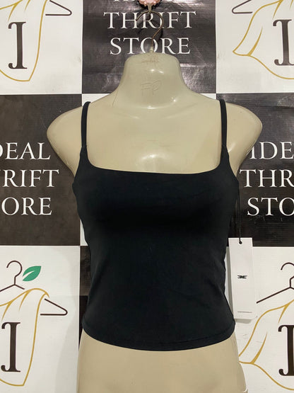 E E |XS| BUST 12| A29| CLASSIC BLACK SQUARE-NECK SPAGHETTI STRAP CROP TOP