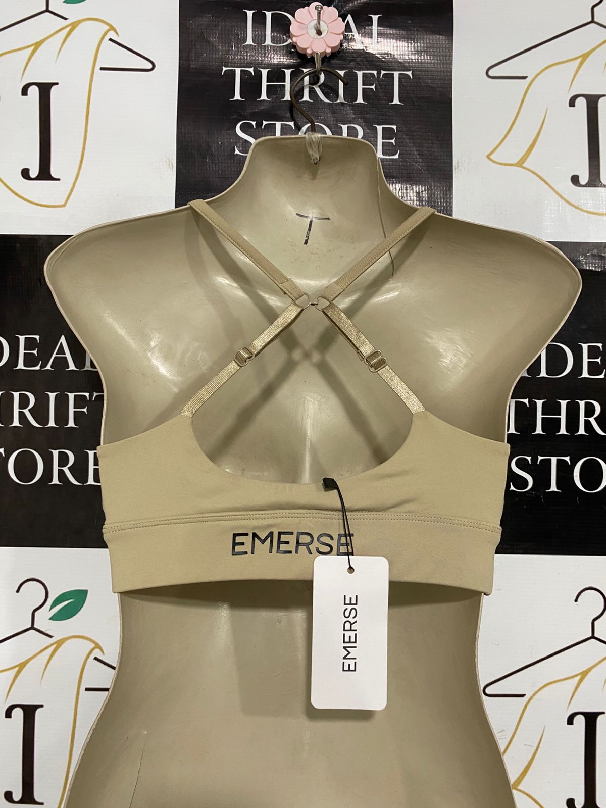 EMERSE |XS| BUST 13| A28| NUDE BEIGE SCOOP-NECK ATHLETIC SPORTS BRA / CROP TOP