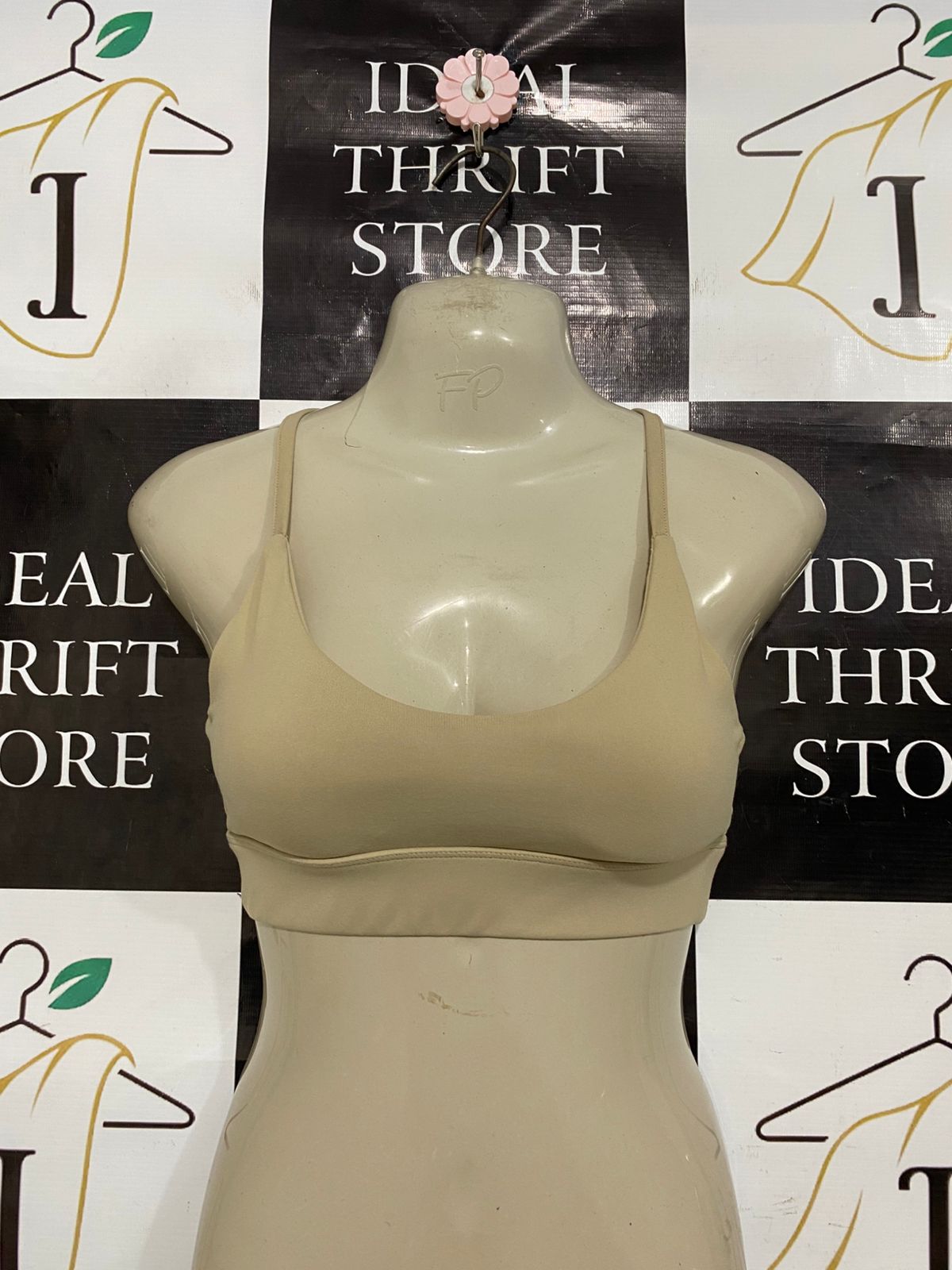 EMERSE |XS| BUST 13| A28| NUDE BEIGE SCOOP-NECK ATHLETIC SPORTS BRA / CROP TOP