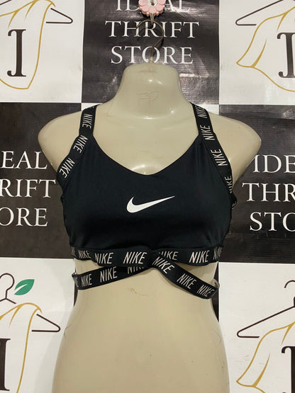 NIKE |XS| BUST 13| A28| BLACK WRAP-STRAP BRANDED ATHLETIC SPORTS BRA / CROP TOP