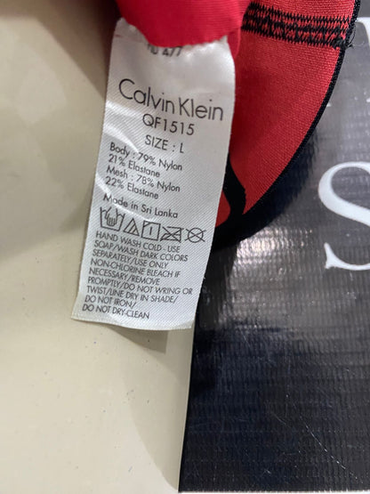 CALVIN KLEIN |L| BUST 14| A28| RED & BLACK MESH-ACCENT BRANDED ATHLETIC SPORTS BRA / CROP TOP