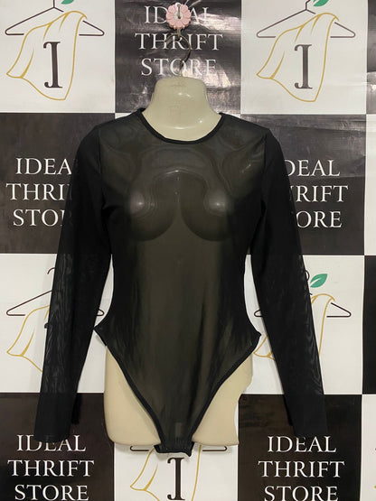 SHEIN |M| BUST 15| A28| SEDUCTIVE BLACK SHEER MESH LONG-SLEEVE BODYSUIT