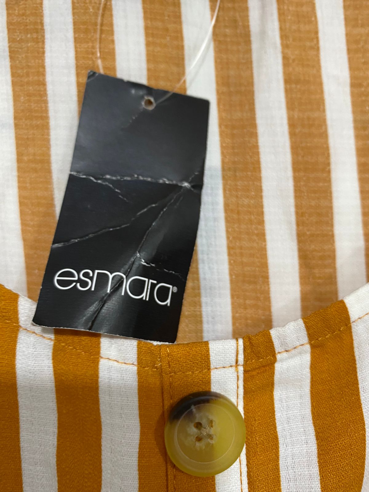 ESMARA |S| BUST 15| A28| MUSTARD YELLOW & WHITE STRIPED TIE-STRAP BUTTON-FRONT MIDI DRESS
