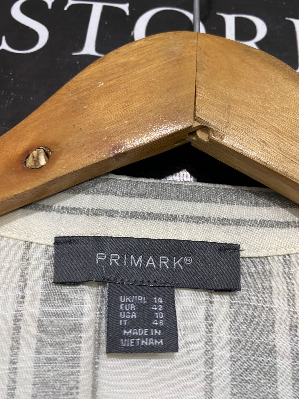 PRIMARK |L| BUST 19| A28| GREY & CREAM STRIPED WRAP-FRONT LONG-SLEEVE SHIRT