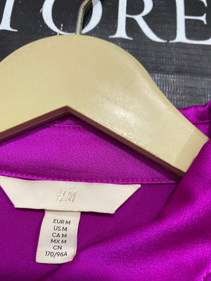 H&M |M| BUST 20| A28| MAGENTA PINK SATIN COLLARED LONG-SLEEVE SHIRT DRESS / TUNIK