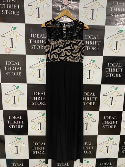M&CO |M| BUST 17| A28| ELEGANT BLACK & NUDE LACE-ACCENT SLEEVELESS FORMAL MAXI DRESS
