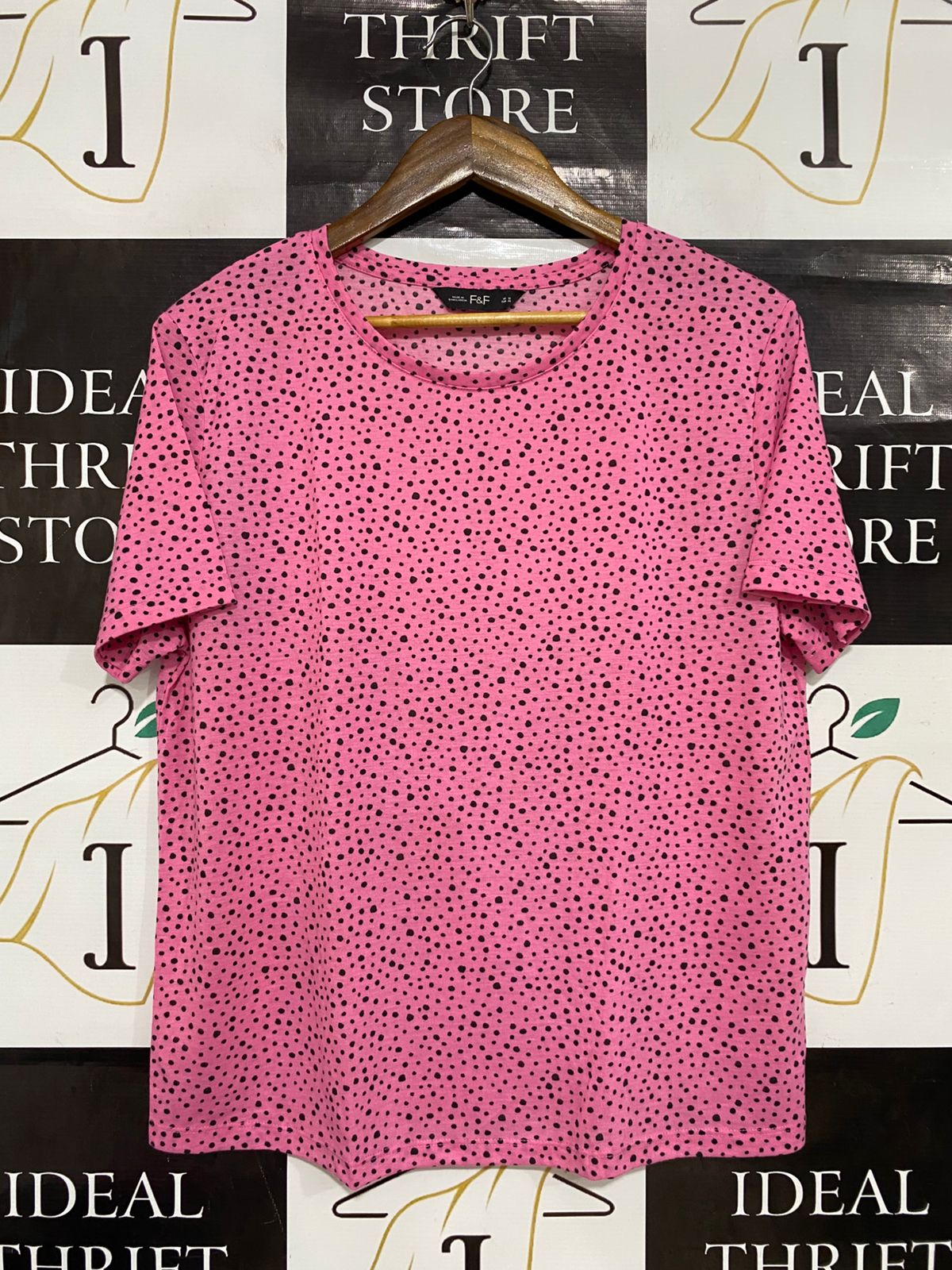 F&F |M| BUST 21| A28| PINK & BLACK POLKA-DOT SHORT-SLEEVE T-SHIRT / CASUAL TOP
